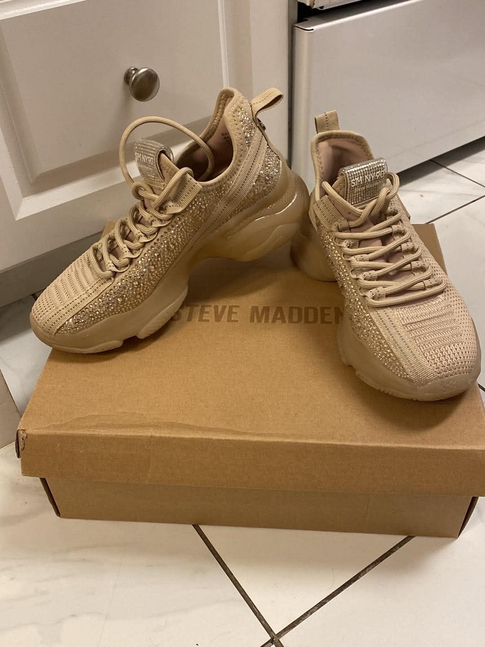 Steve Madden Glitter Knit Sneaker - Tan